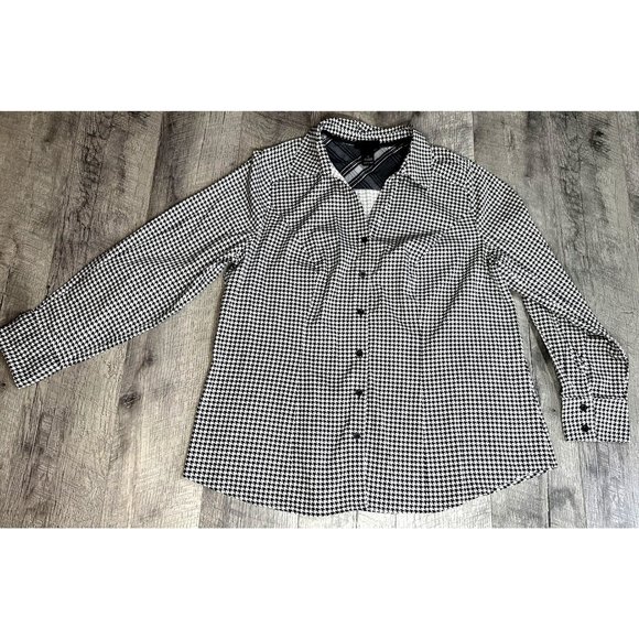 Lane Bryant Shirt Womens 18 Houndstooth Stretch Button Long Sleeve Career Blouse - Picture 1 of 7